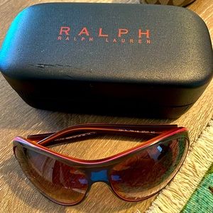 Brown Ralph Lauren sunglasses with hot pink detail